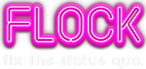 Flock written in neon light, with caption - Bring back the Sass